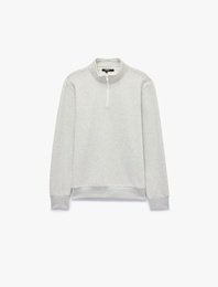 Şardonlu Uzun Kollu Dokulu Yarım Fermuarlı Sweatshirt