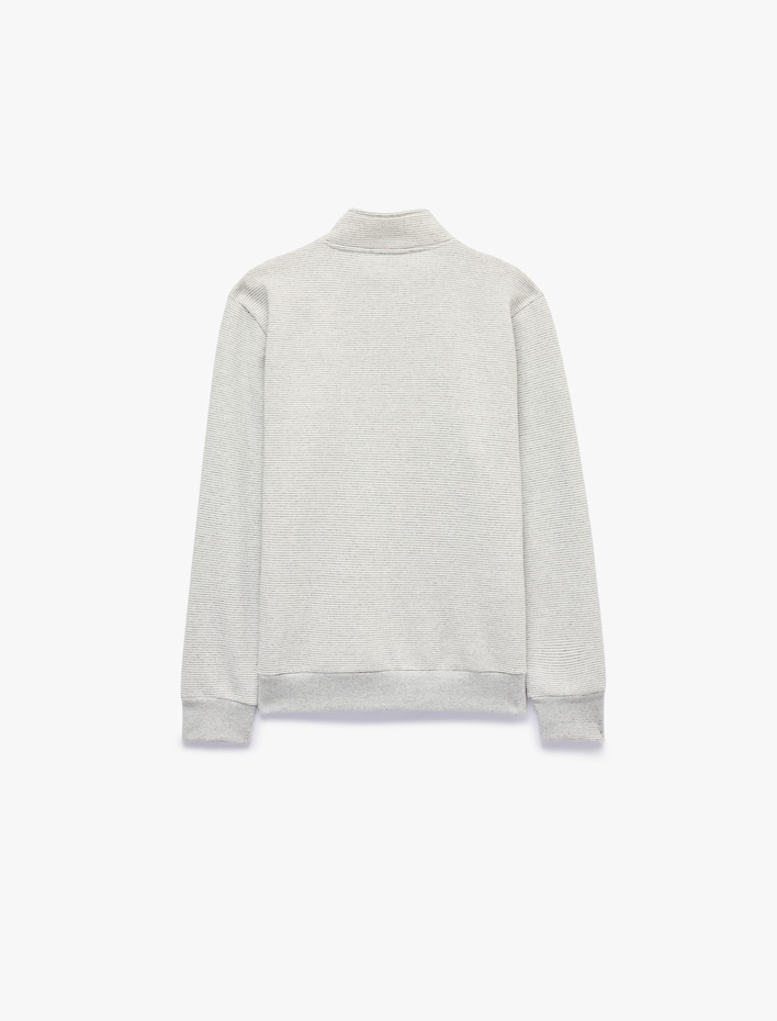  Şardonlu Uzun Kollu Dokulu Yarım Fermuarlı Sweatshirt