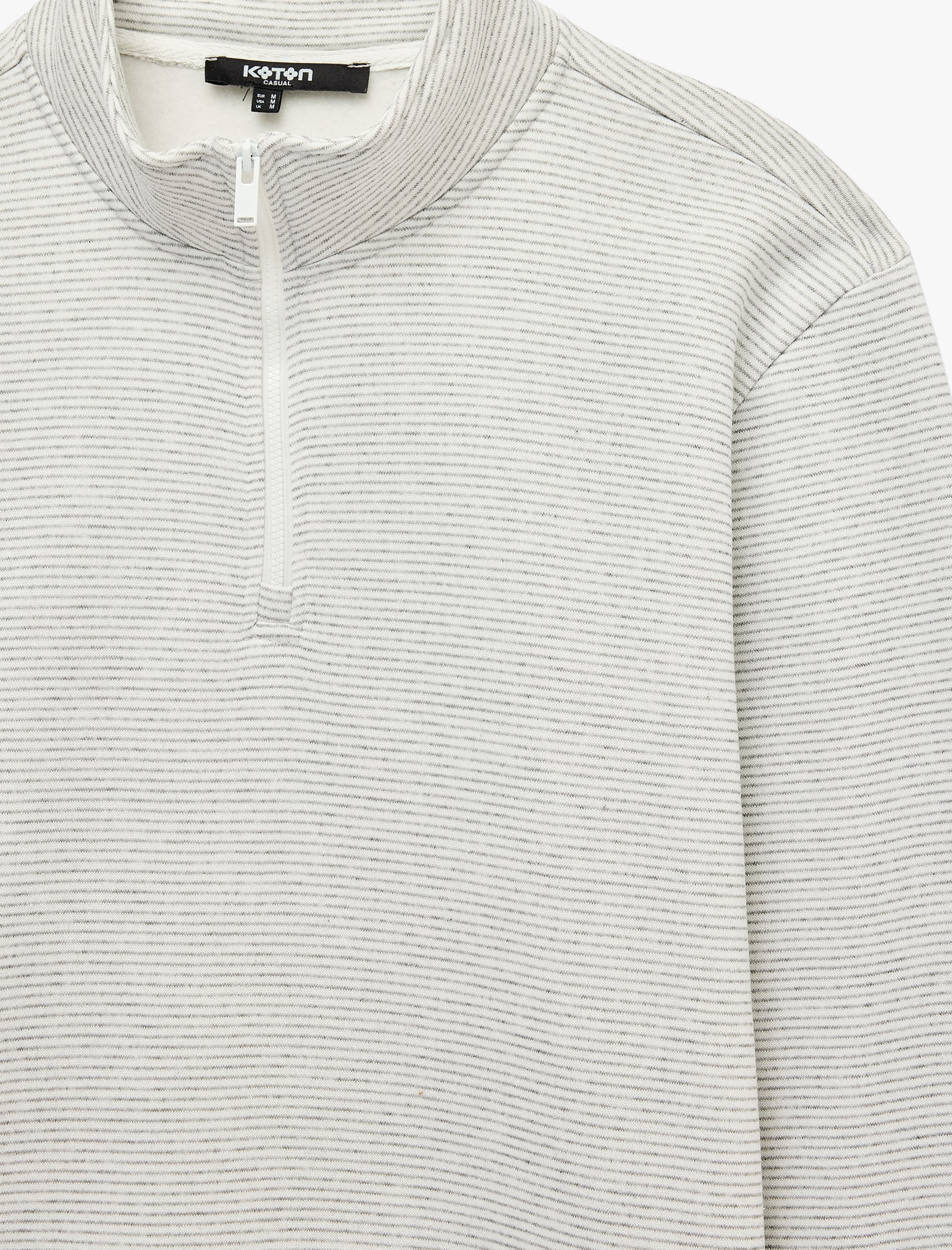   Şardonlu Uzun Kollu Dokulu Yarım Fermuarlı Sweatshirt