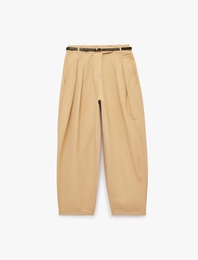 Kemerli Cepli Bol Kesim Pileli Gabardin Barrel Pantolon