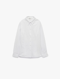 Klasik Yaka Düğmeli Regular Fit Basic Uzun Kollu Poplin Gömlek