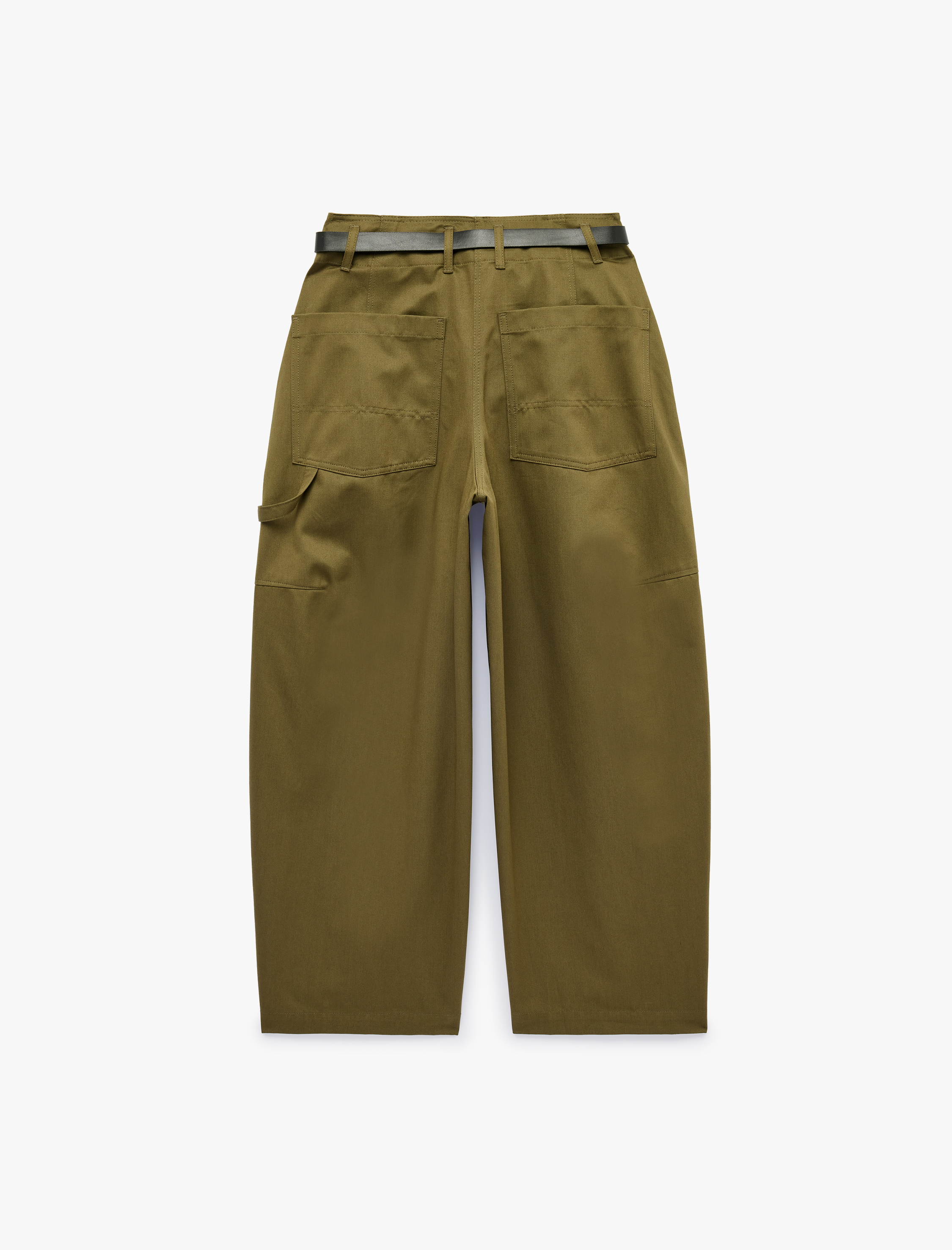   Kemerli Kargo Cepli Gabardin Barrel Pantolon