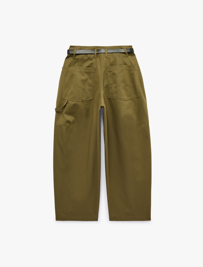  Kemerli Kargo Cepli Gabardin Barrel Pantolon