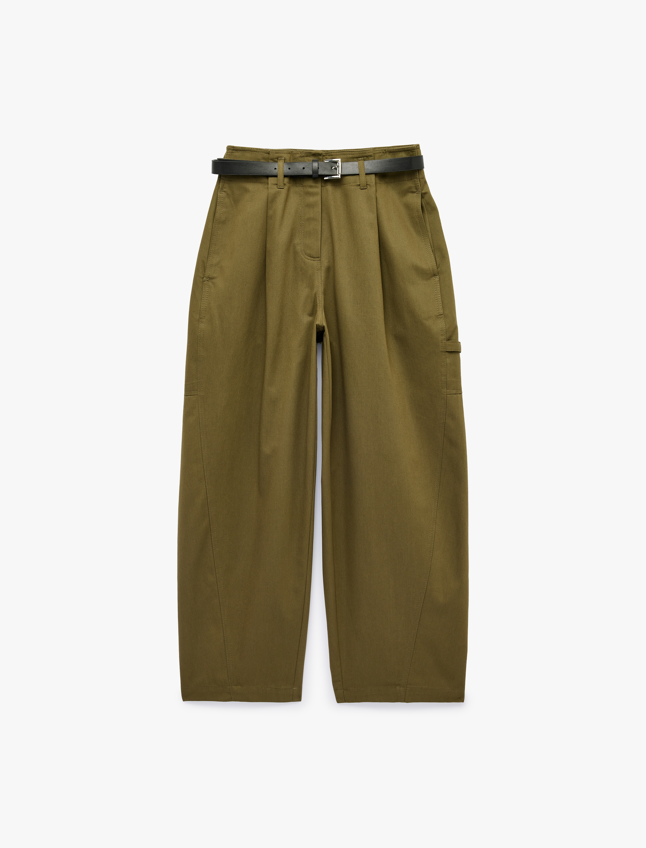   Kemerli Kargo Cepli Gabardin Barrel Pantolon