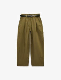 Kemerli Kargo Cepli Gabardin Barrel Pantolon