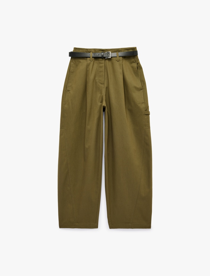  Kemerli Kargo Cepli Gabardin Barrel Pantolon