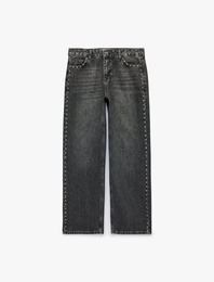 Troklu Normal Bel Pamuklu Düz Kesim Düz Paça Denim Pantolon - Slim Straight Jeans