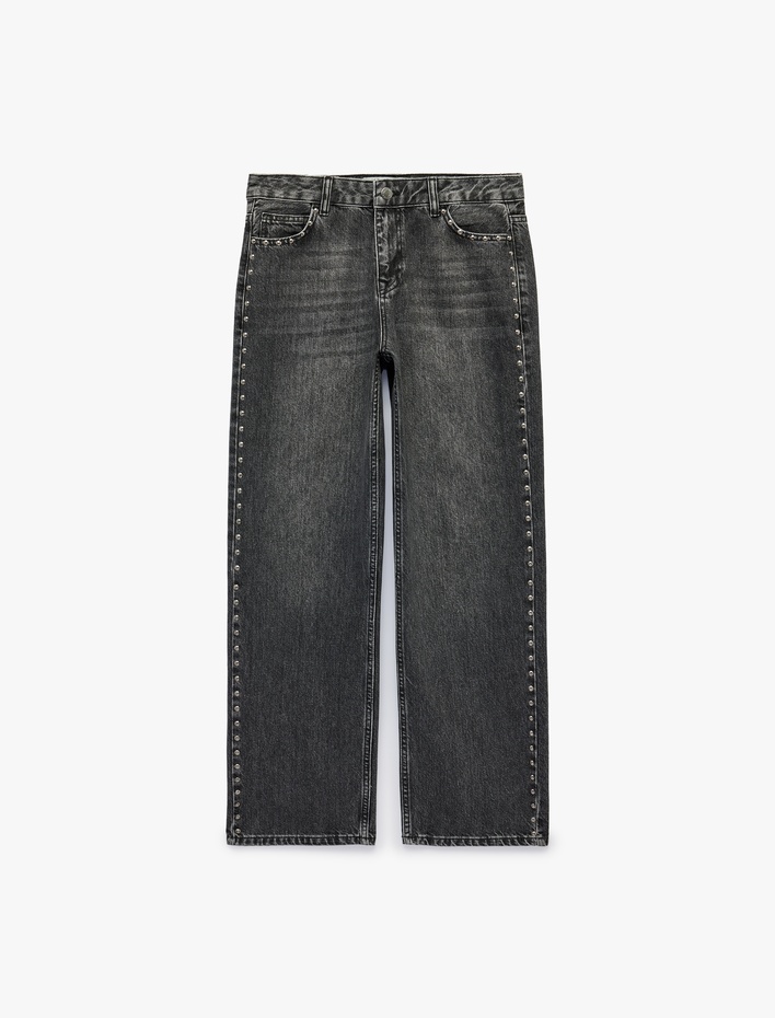  Troklu Normal Bel Pamuklu Düz Kesim Düz Paça Denim Pantolon - Slim Straight Jeans