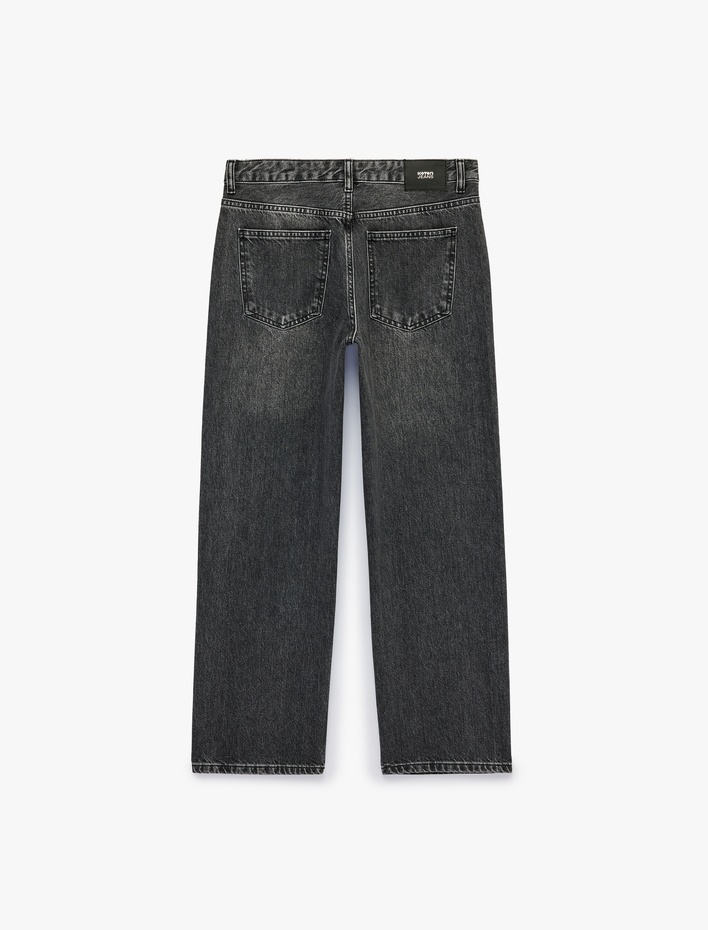  Troklu Normal Bel Pamuklu Düz Kesim Düz Paça Denim Pantolon - Slim Straight Jeans
