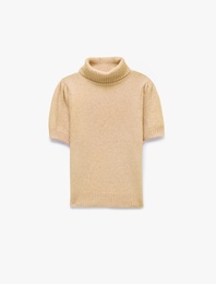 Boxy Fit Dik Yaka Kısa Kollu Peluş Kazak