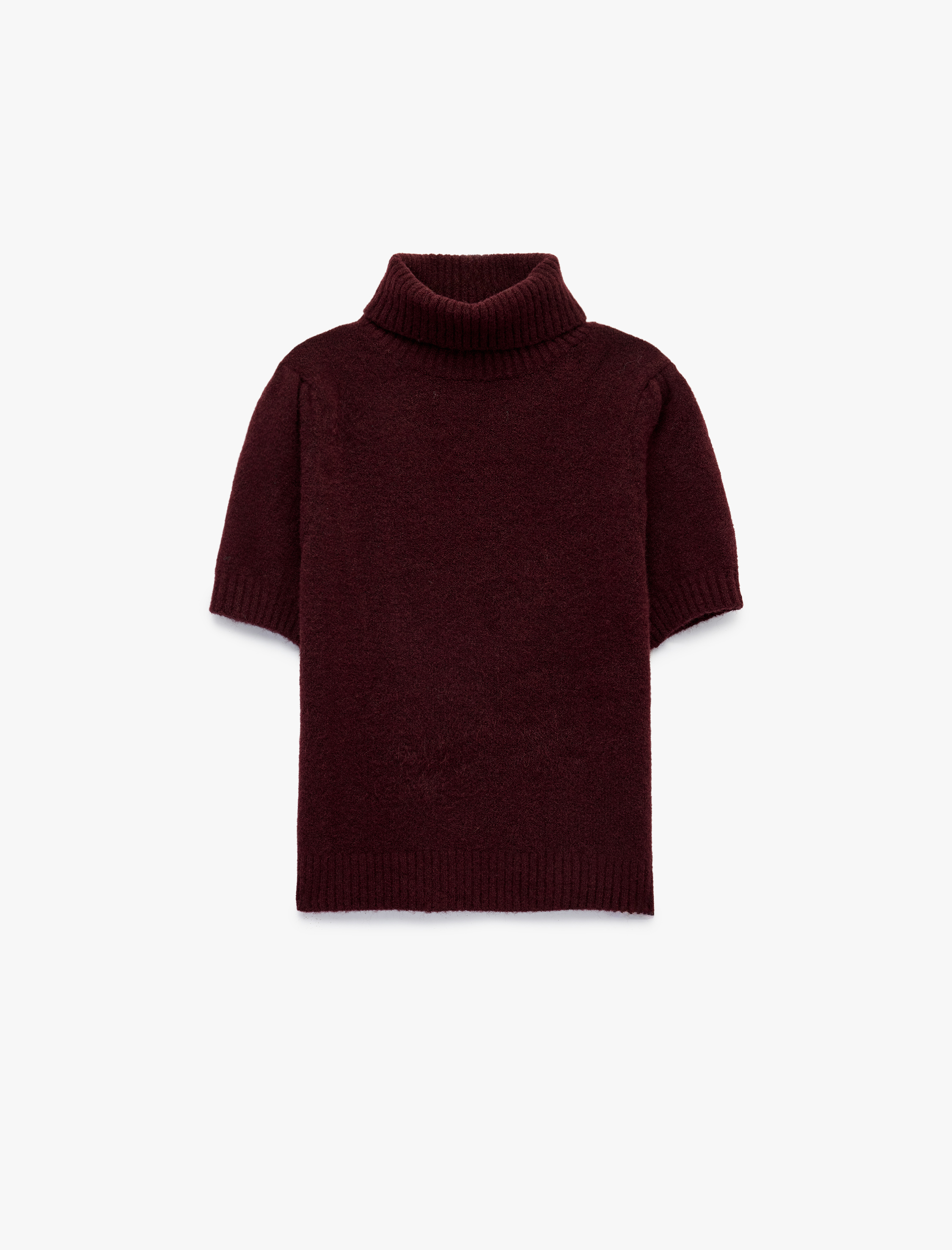   Boxy Fit Dik Yaka Kısa Kollu Peluş Kazak