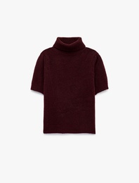Boxy Fit Dik Yaka Kısa Kollu Peluş Kazak