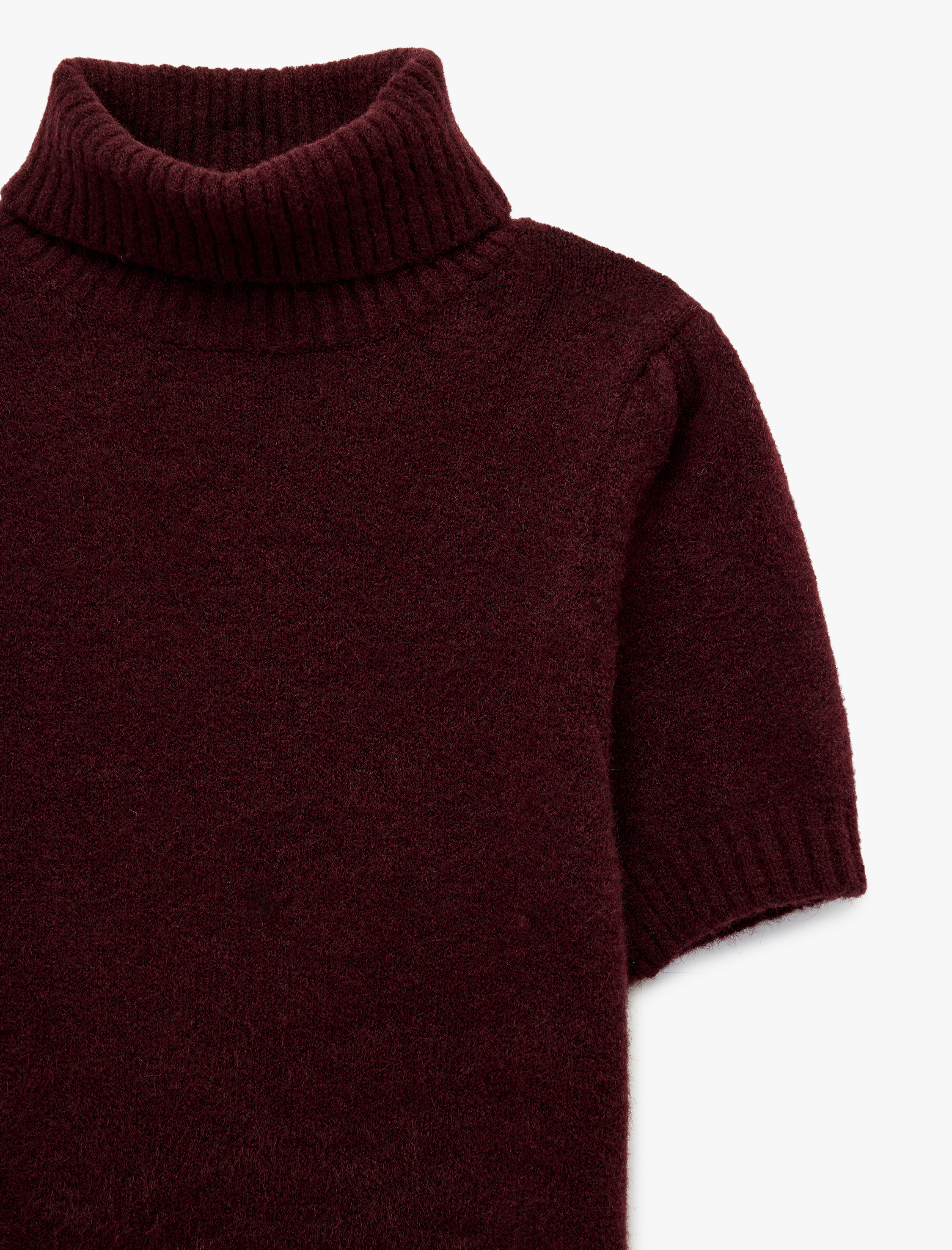   Boxy Fit Dik Yaka Kısa Kollu Peluş Kazak