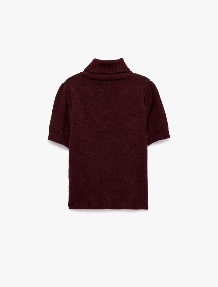  Boxy Fit Dik Yaka Kısa Kollu Peluş Kazak
