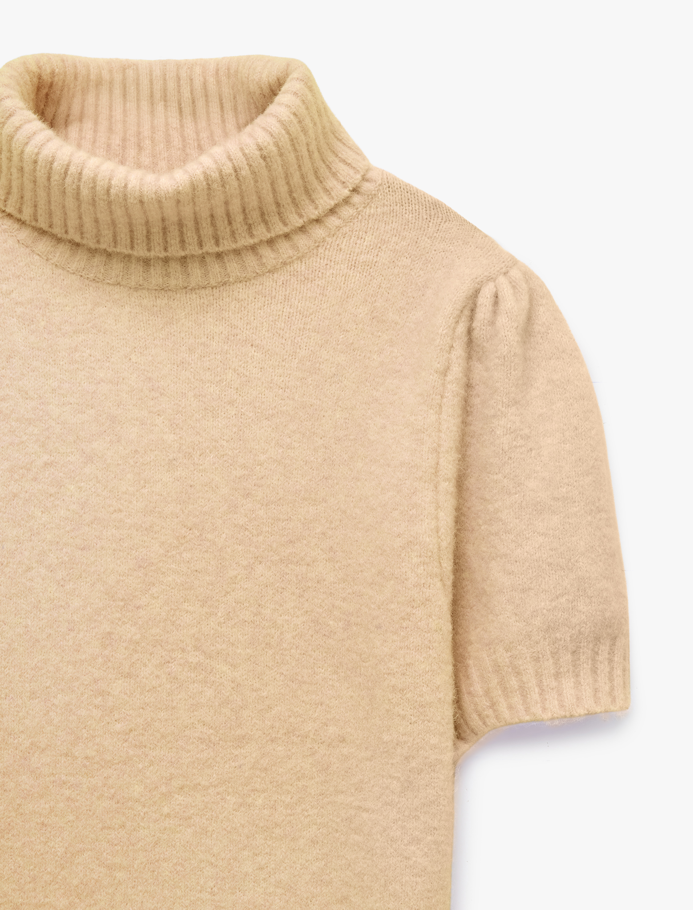   Boxy Fit Dik Yaka Kısa Kollu Peluş Kazak