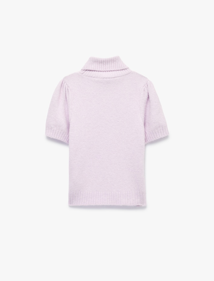  Boxy Fit Dik Yaka Kısa Kollu Peluş Kazak
