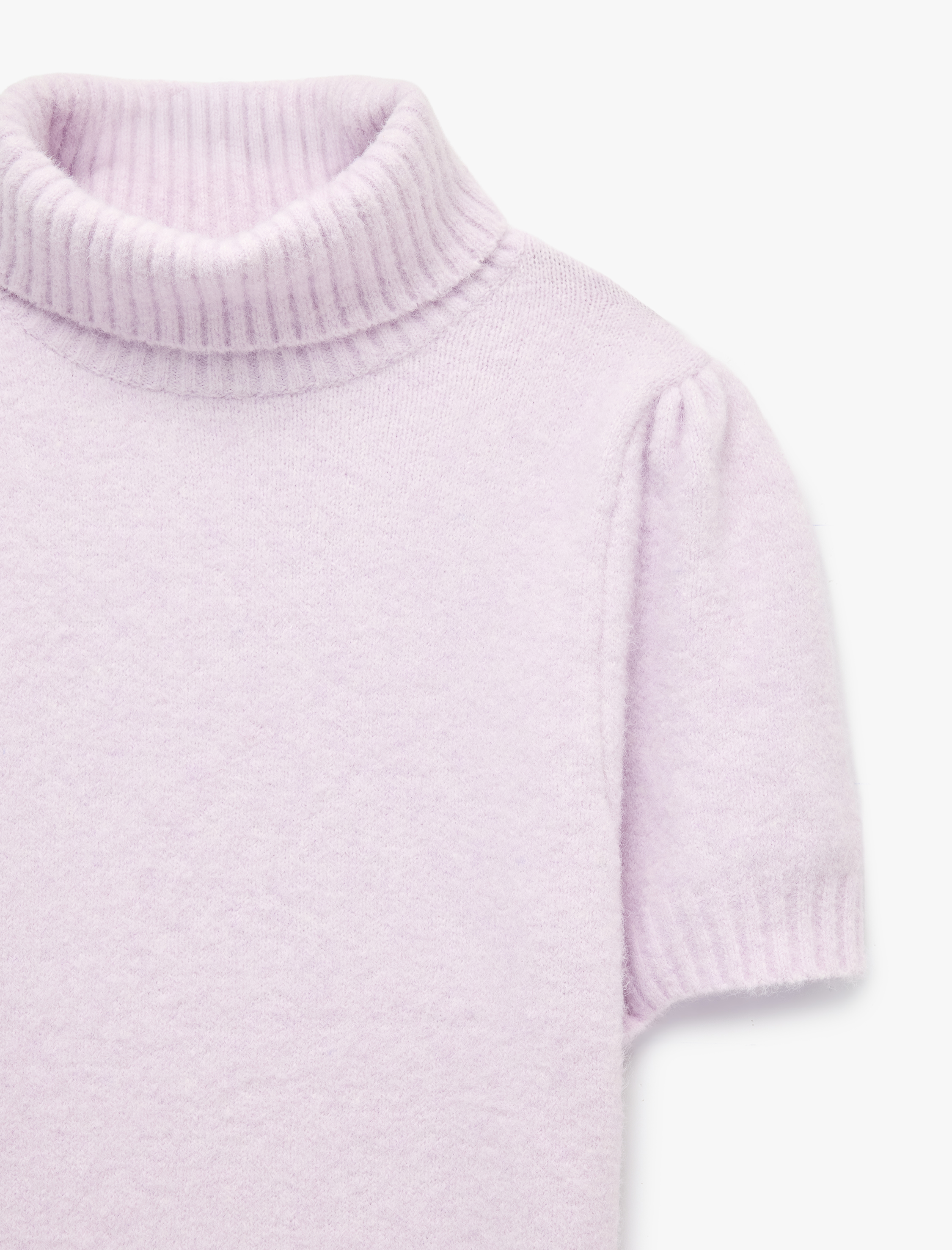   Boxy Fit Dik Yaka Kısa Kollu Peluş Kazak