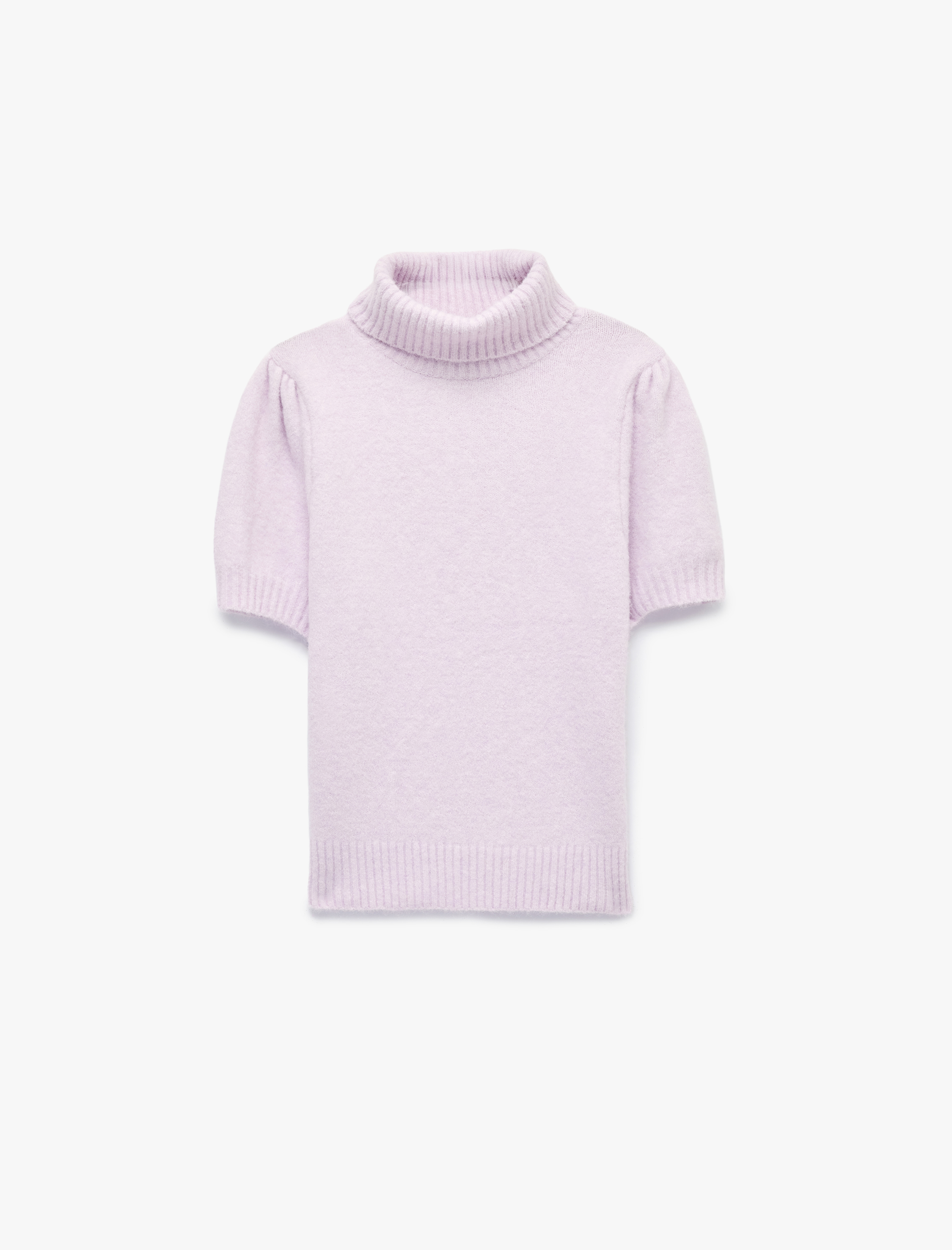   Boxy Fit Dik Yaka Kısa Kollu Peluş Kazak