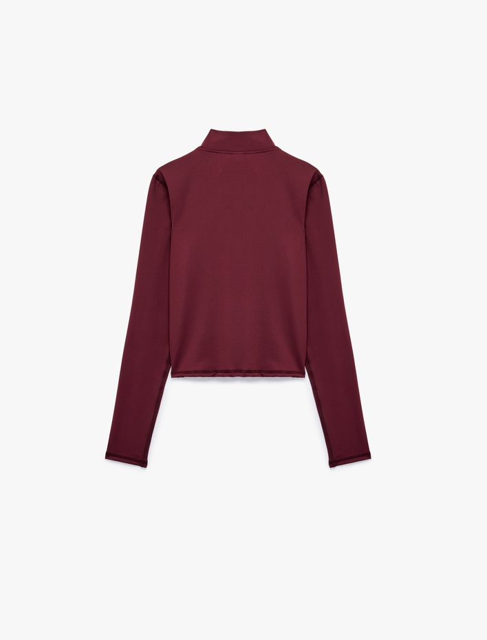  Slim Fit Baskılı Fermuarlı Dik Yaka Uzun Kollu Spor Sweatshirt