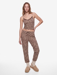 Leopar Desenli Beli Bağcıklı Yan Cepli Rahat Kesim Pijama Altı