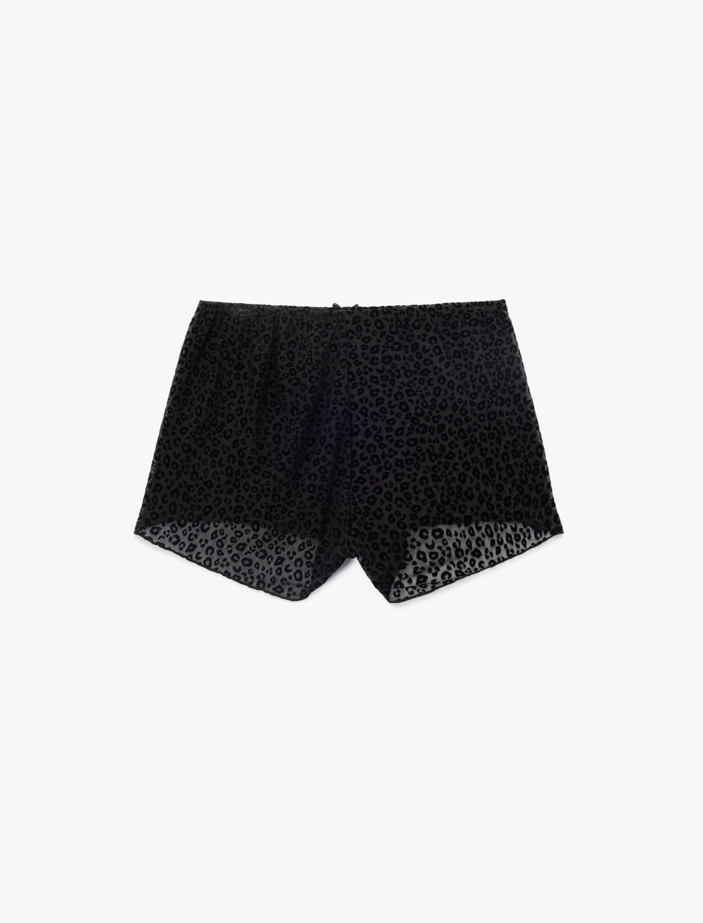   Yarı Transparan Leopar Desenli Mini Şort Pijama Altı