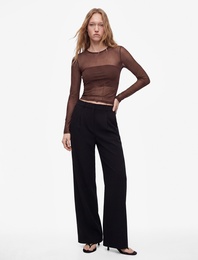 Slim Fit Dikiş Detaylı Dik Yaka Uzun Kollu Tül Tişört
