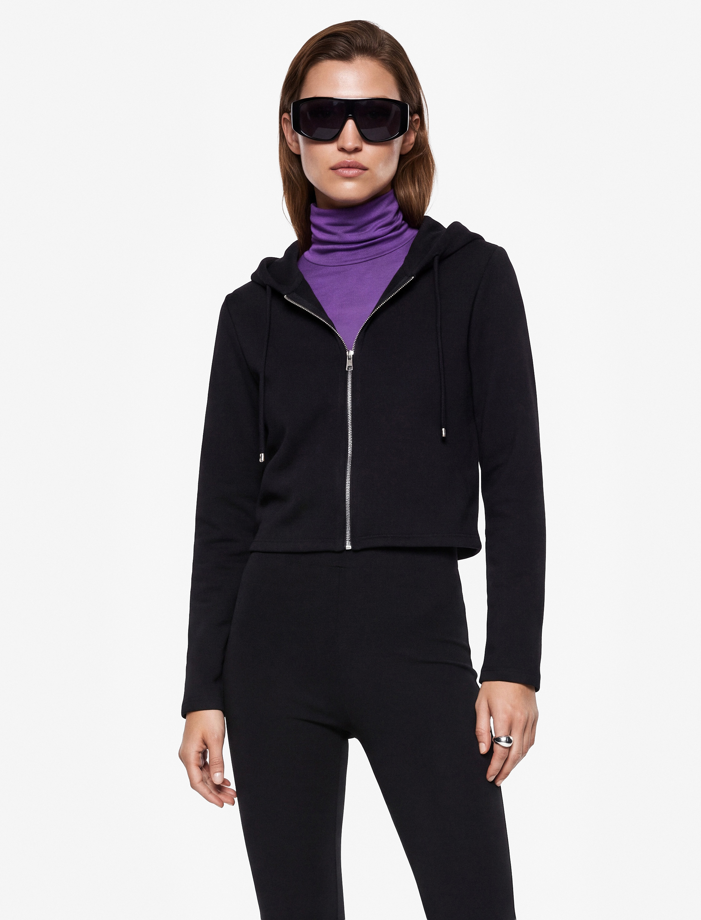   Slim Fit Uzun Kollu Kapüşonlu Fermuarlı Modal Boxy Sweatshirt