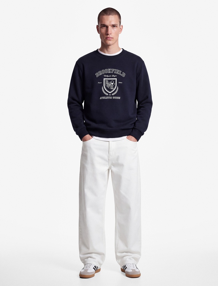  Uzun Kollu Baskılı Üç İplik Şardonlu Bisiklet Yaka Baskılı Sweatshirt