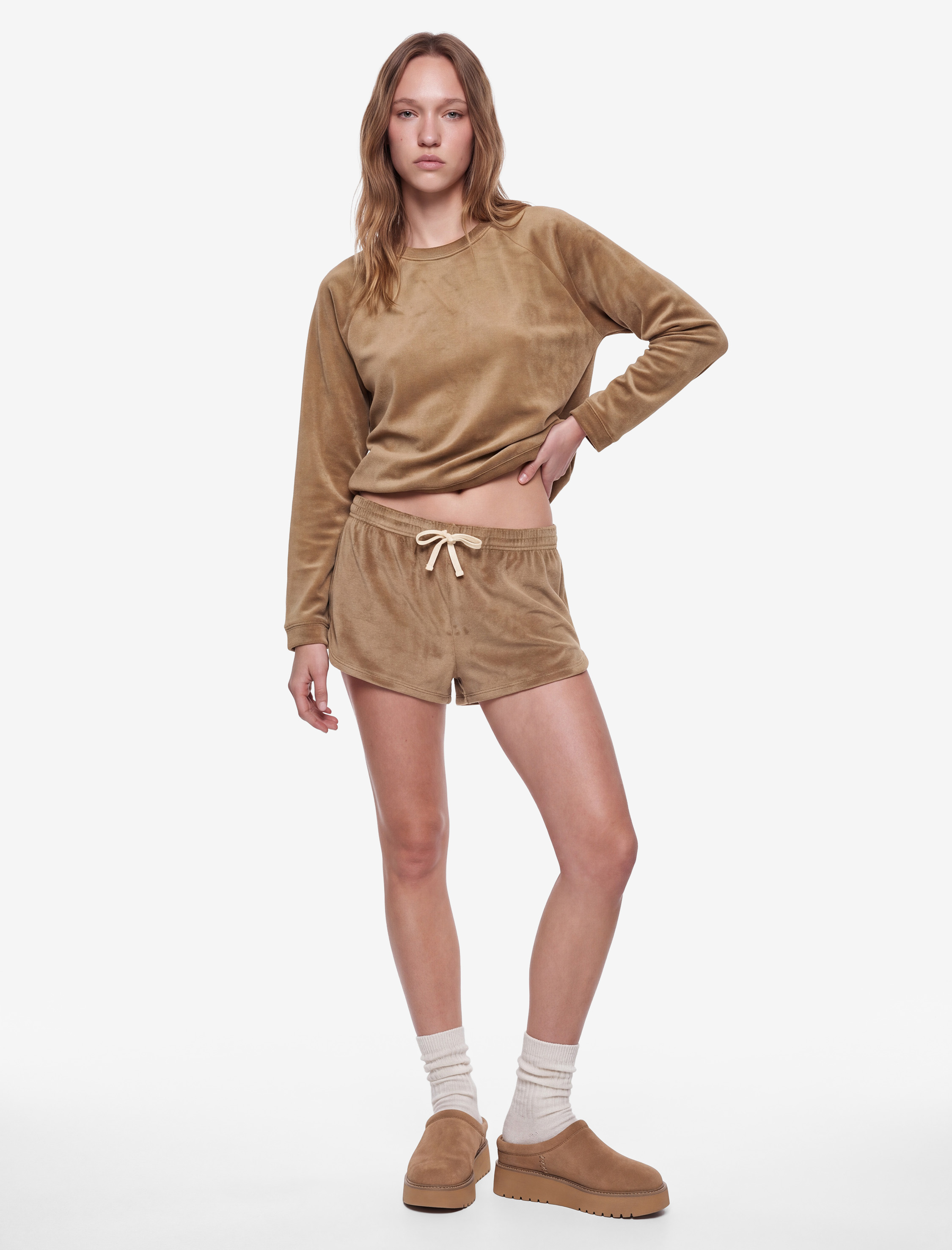   Rahat Kesim Beli Bağcıklı Cepli Mini Şort Pijama Altı
