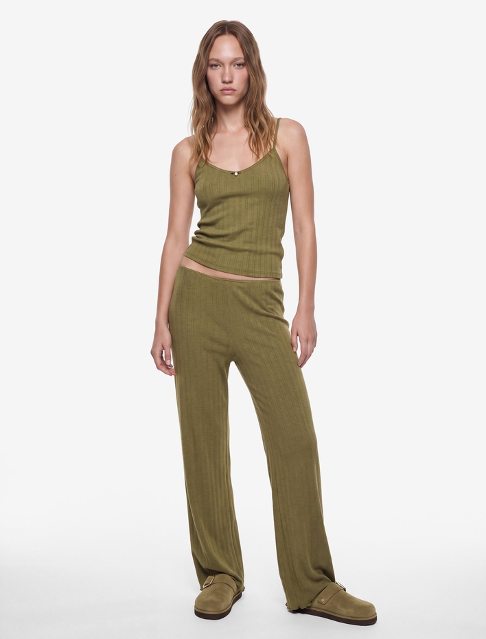  Beli Lastikli Viskon Karışımlı Rahat Kesim Pijama Altı