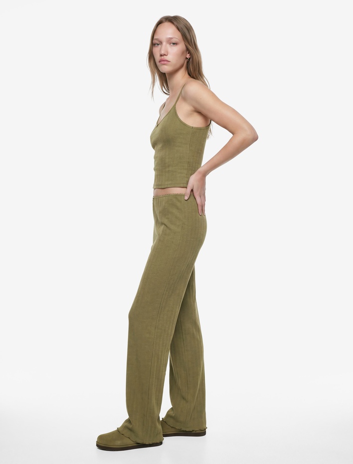  Beli Lastikli Viskon Karışımlı Rahat Kesim Pijama Altı