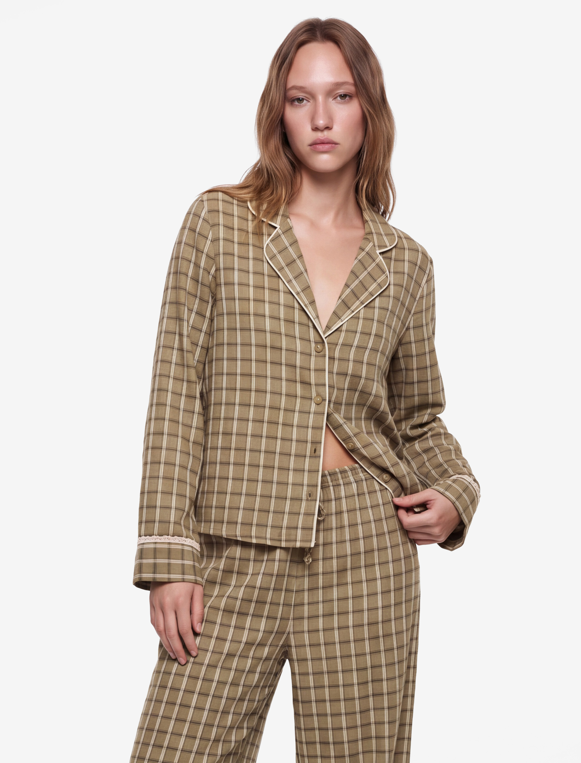   Rahat Kesim Uzun Kollu Ekoseli Gömlek Pijama Üstü