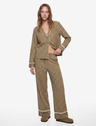 Rahat Kesim Uzun Kollu Ekoseli Gömlek Pijama Üstü