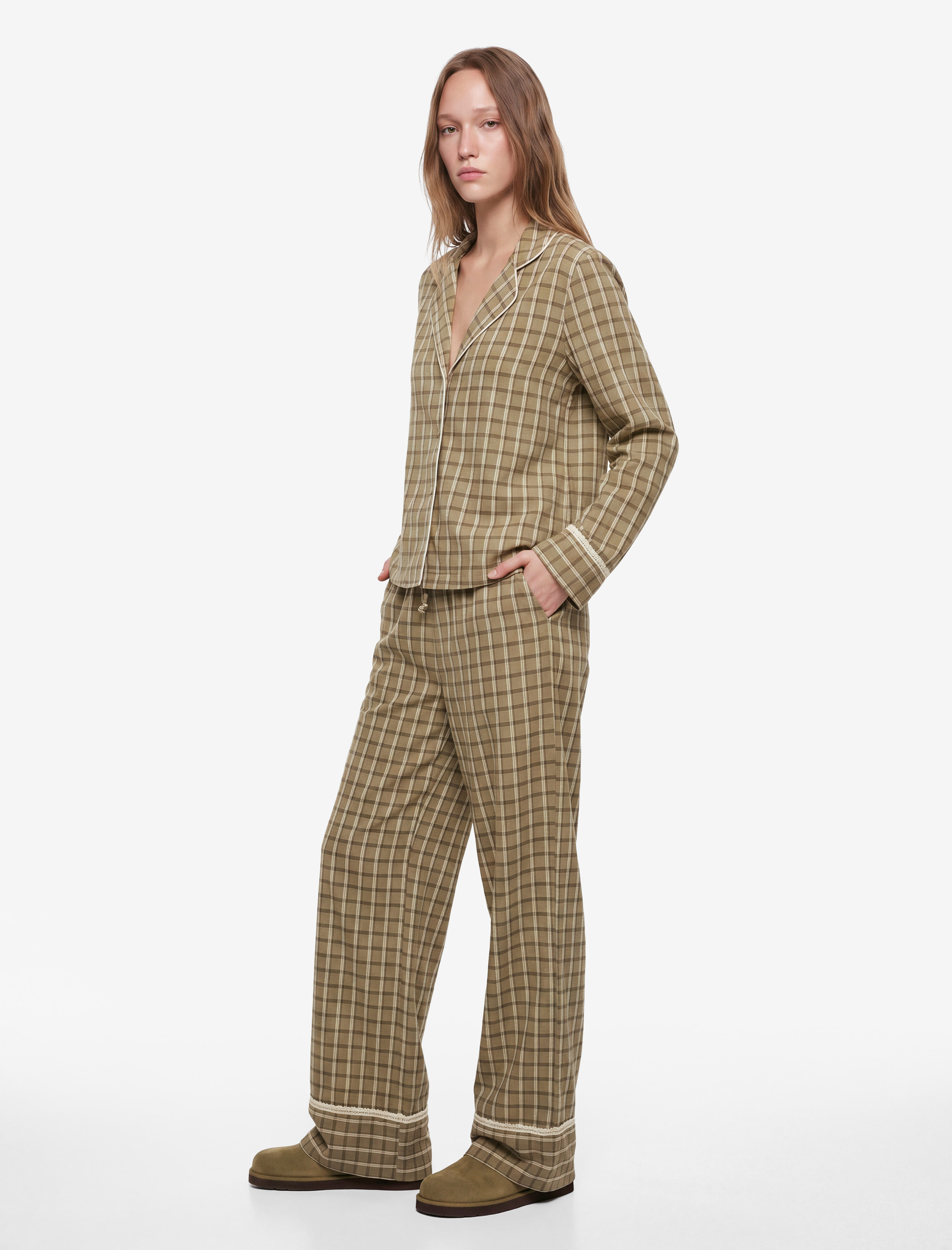   Rahat Kesim Uzun Kollu Ekoseli Gömlek Pijama Üstü