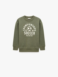 Baskılı Üç İplik Şardonlu Bisiklet Yaka Uzun Kollu Sweatshirt