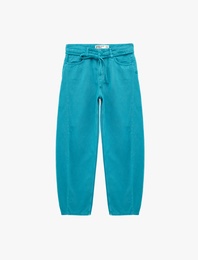 Kemerli Cepli Normal Bel Rahat Kalıp Balon Fit Barrel Pantolon - Barrel Jeans
