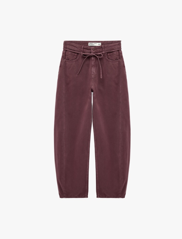  Kemerli Cepli Normal Bel Rahat Kalıp Balon Fit Barrel Pantolon - Barrel Jeans