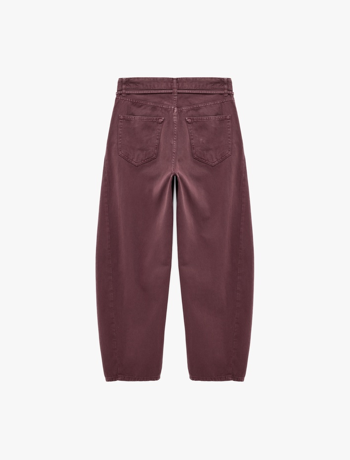 Kemerli Cepli Normal Bel Rahat Kalıp Balon Fit Barrel Pantolon - Barrel Jeans