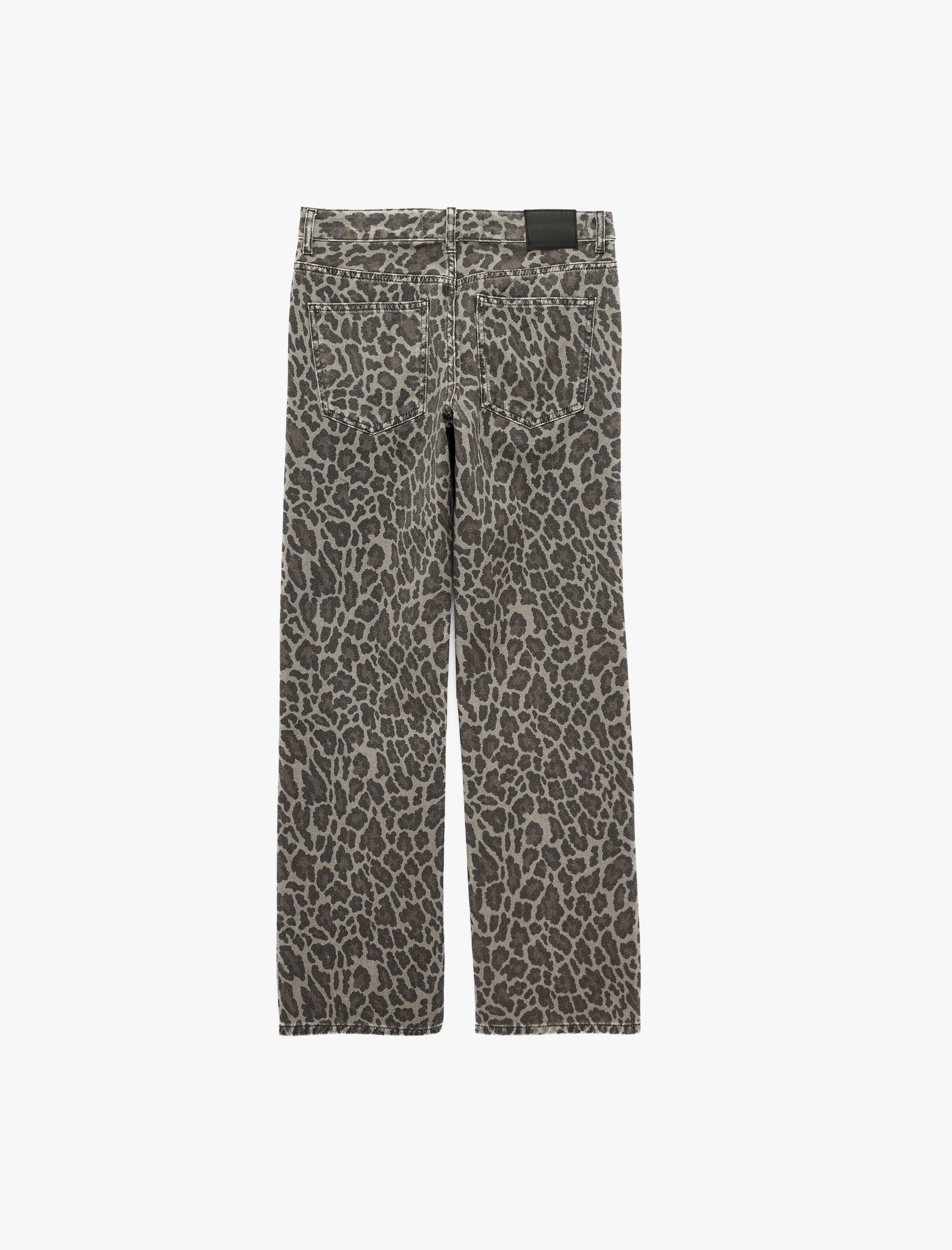   Düşük Bel Cepli Pamuklu Uzun Düz Kesim Leopar Pantolon - Longer Straight Fit Jeans