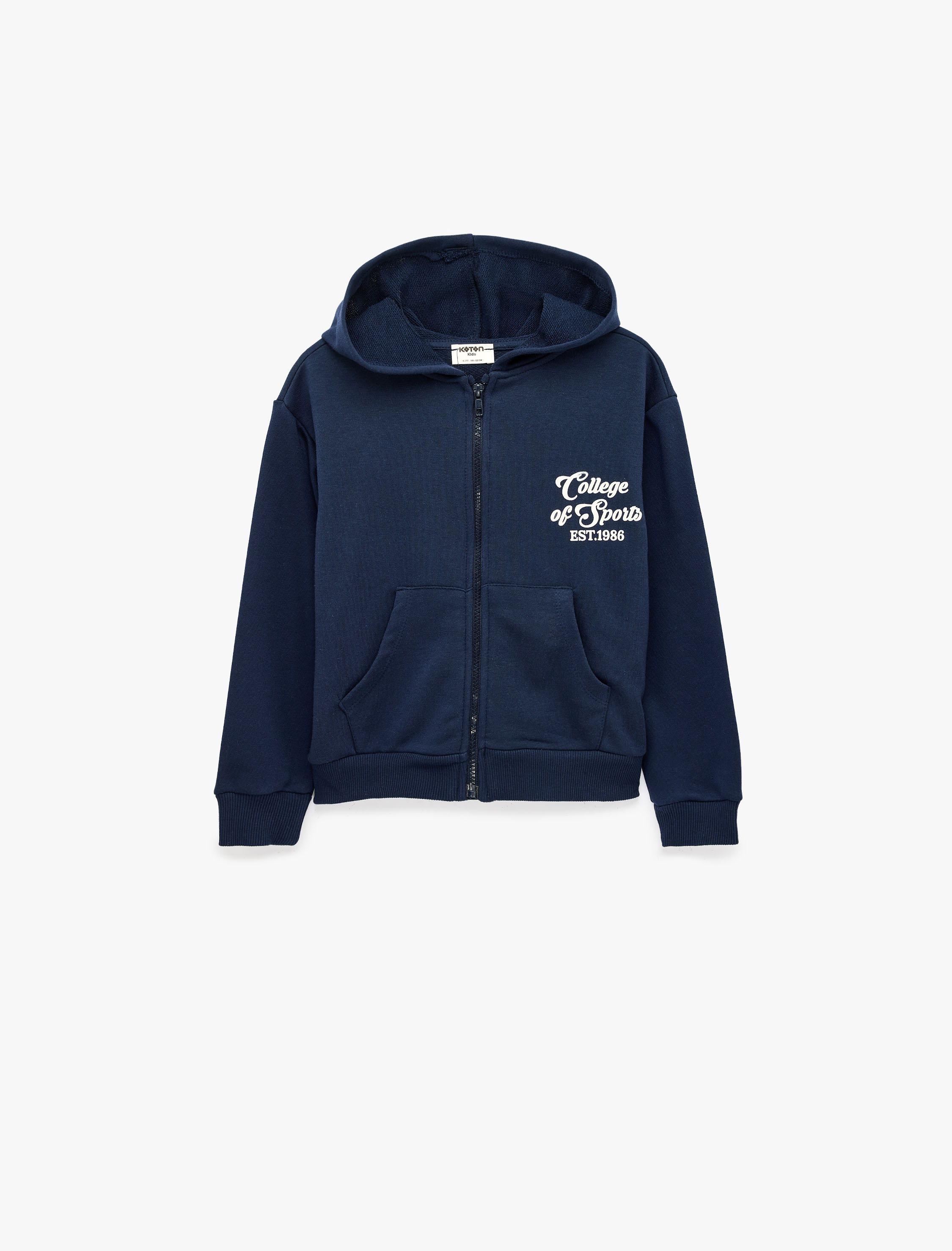  Kız Çocuk Cepli Uzun Kollu Baskılı Oversize Kapşonlu Fermuarlı Sweatshirt