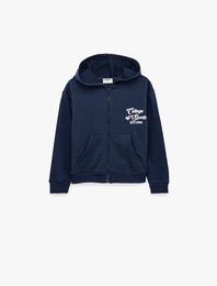 Cepli Uzun Kollu Baskılı Oversize Kapşonlu Fermuarlı Sweatshirt