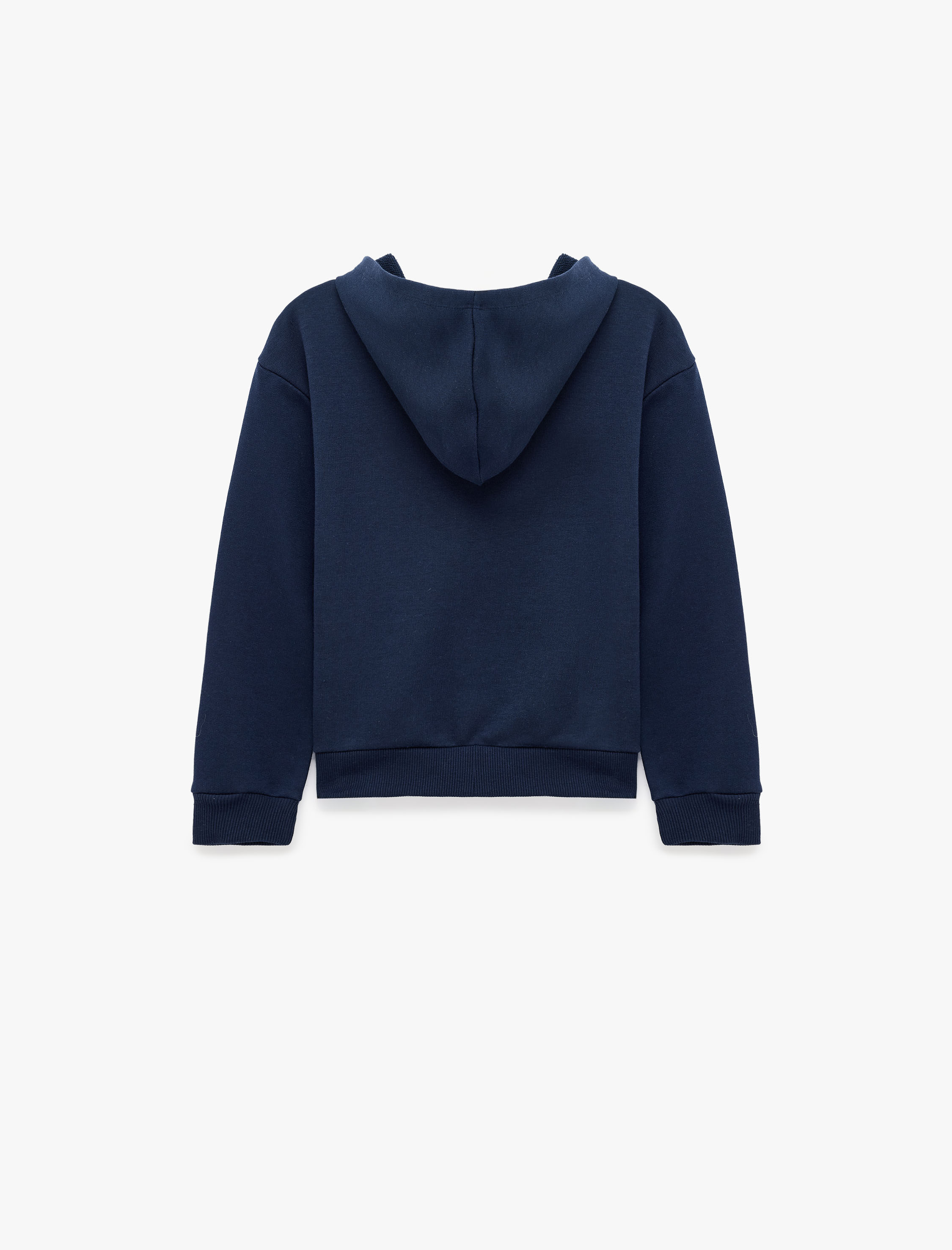  Kız Çocuk Cepli Uzun Kollu Baskılı Oversize Kapşonlu Fermuarlı Sweatshirt