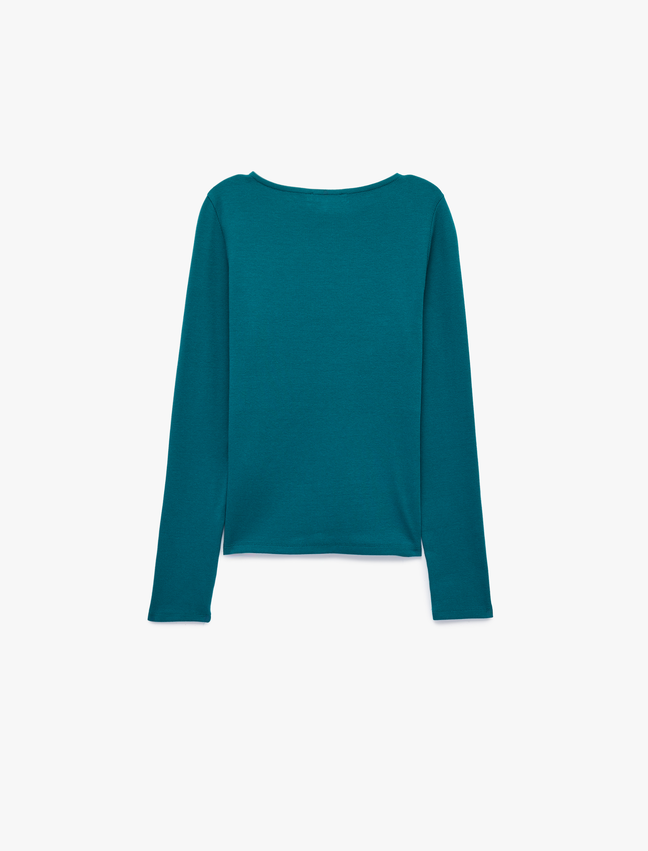   Slim Fit Pamuklu Kayık Yaka Uzun Kollu Basic Bluz