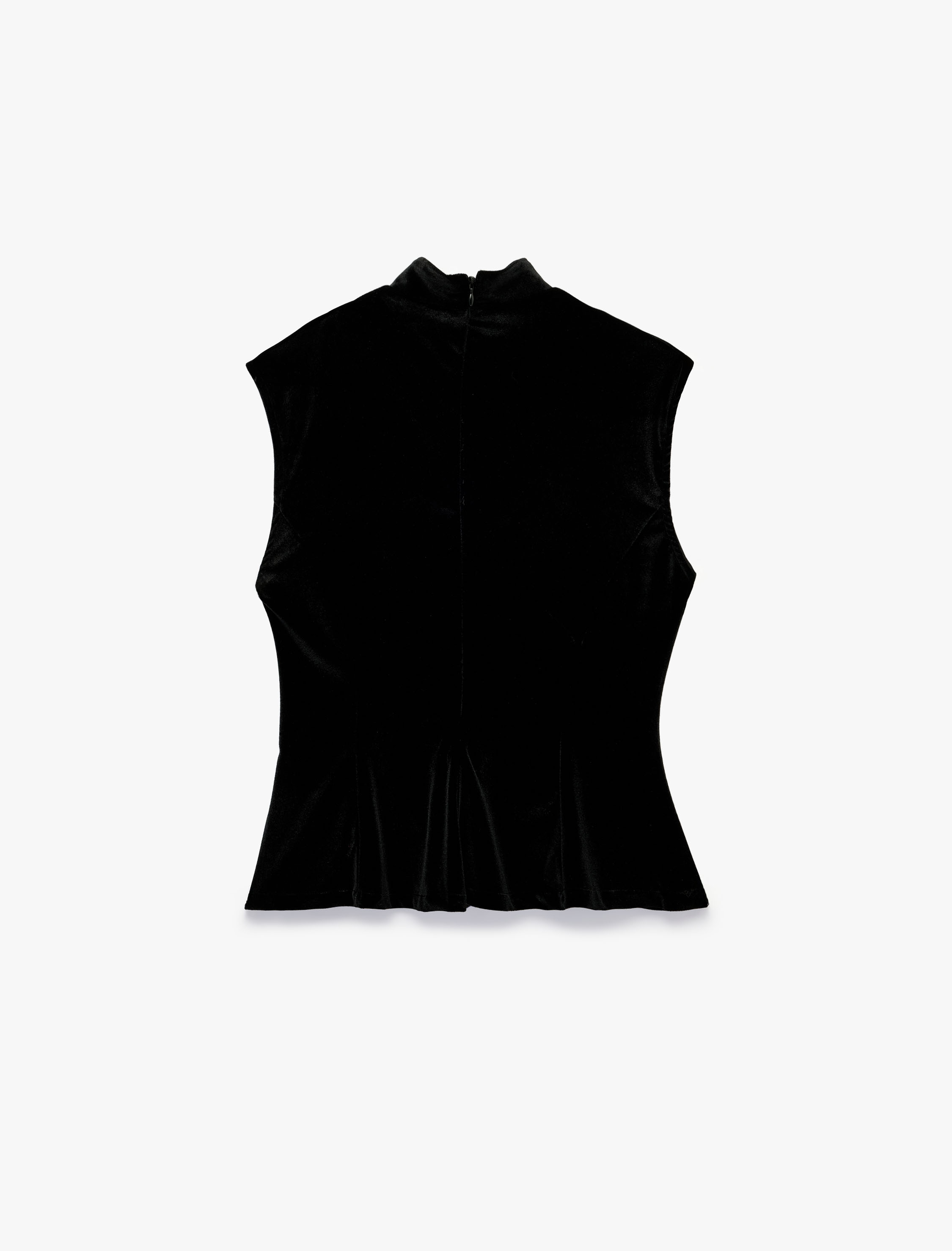   Süslü Düğme Detaylı V Yaka Kolsuz Peplum Kadife Bluz