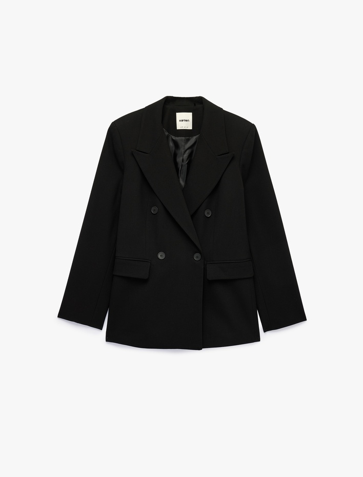  Slim Kesim Cepli Uzun Kollu Klasik Yaka Kruvaze Blazer Ceket