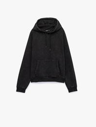 Üç İplik Şardonlu Rahat Kalıp Dikiş Detaylı Uzun Kollu Kapşonlu Sweatshirt