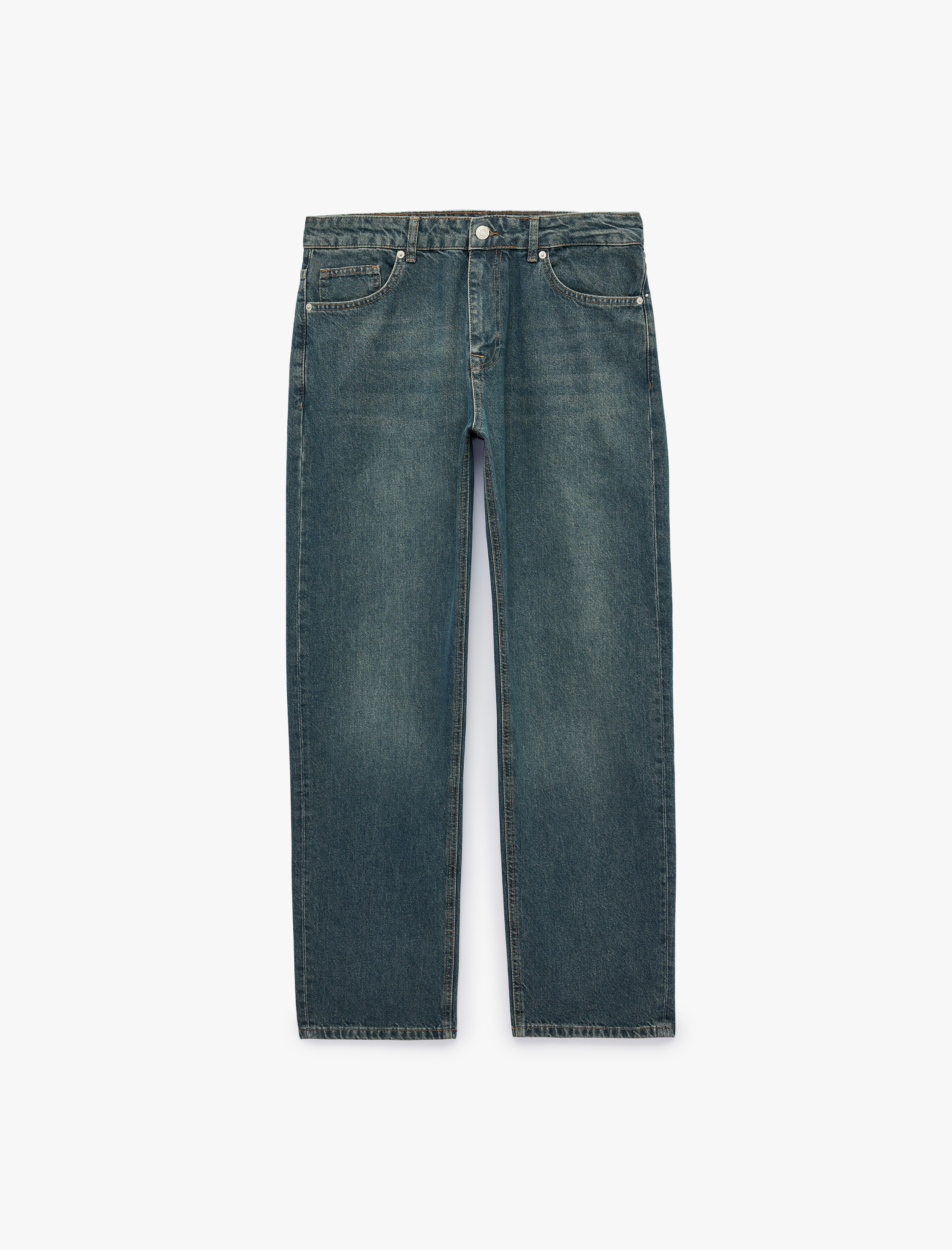   Pamuklu Cepli Normal Bel Vintage Straight Jean Pantolon