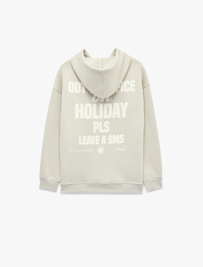  Rahat Kalıp Şardonlu Kapüşonlu Uzun Kollu Arkası Baskılı Sweatshirt