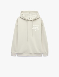 Rahat Kalıp Şardonlu Kapüşonlu Uzun Kollu Arkası Baskılı Sweatshirt