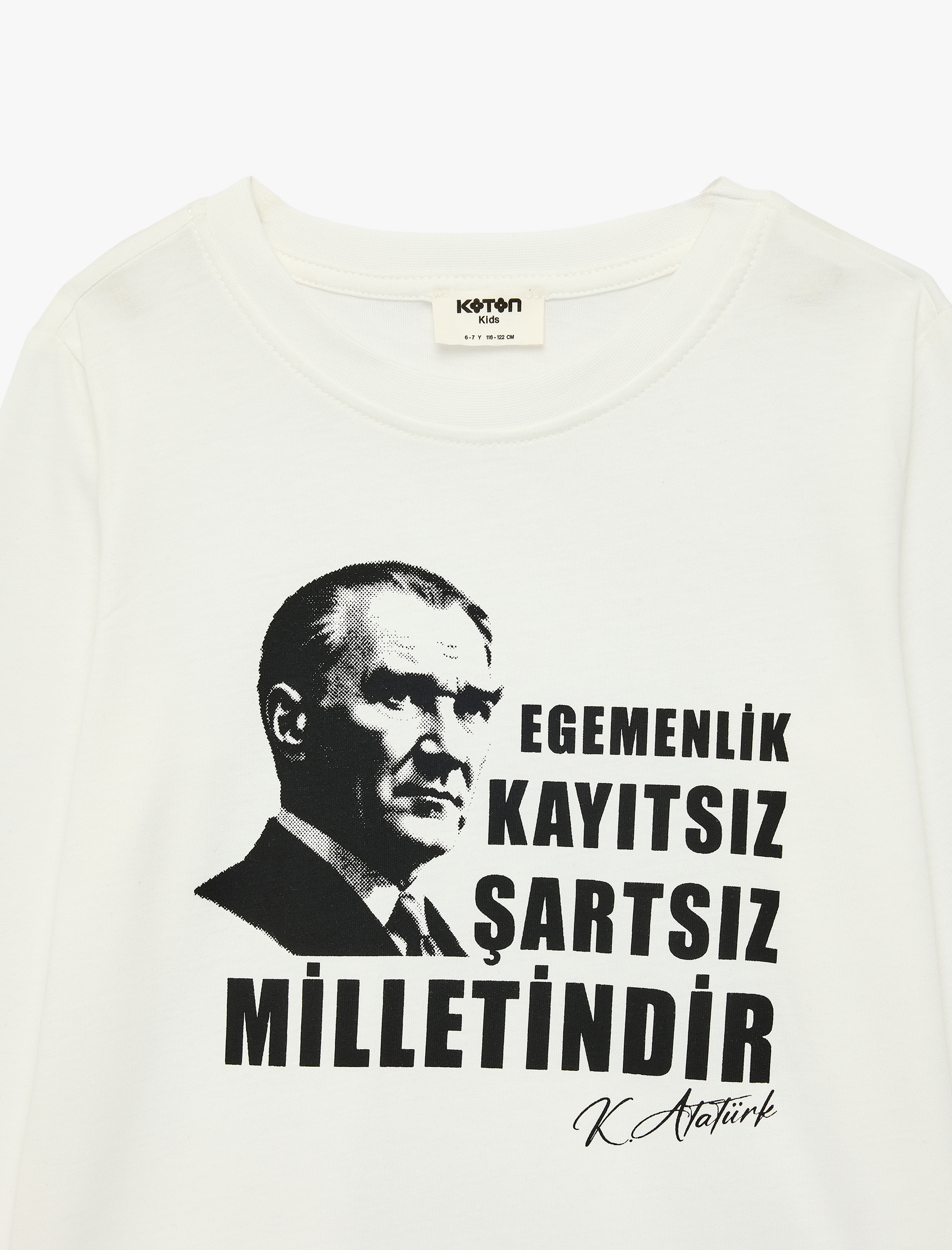  Kız Çocuk Atatürk Baskılı Bisiklet Yaka Uzun Kollu Pamuklu Tişört